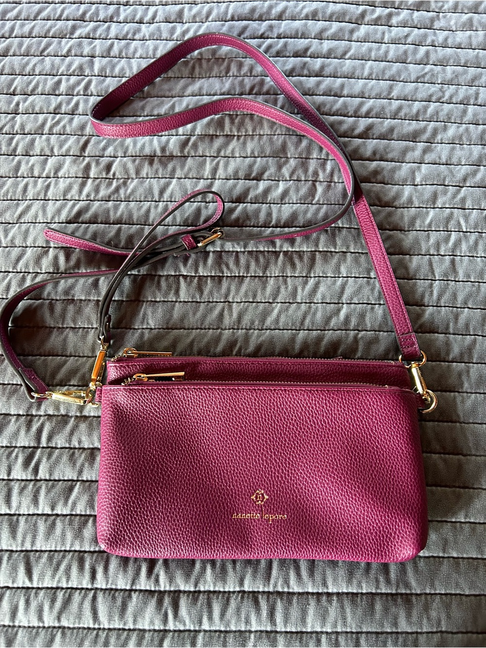 Nanette Lepore Raspberry Pebbled Leather Crossbody with Gold Hardware